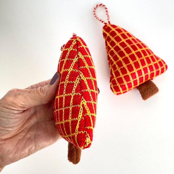 Soft Squishy Red Yellow Christmas Tree Ornaments Set of 2 5.5in Tall - Picture 4 of 6